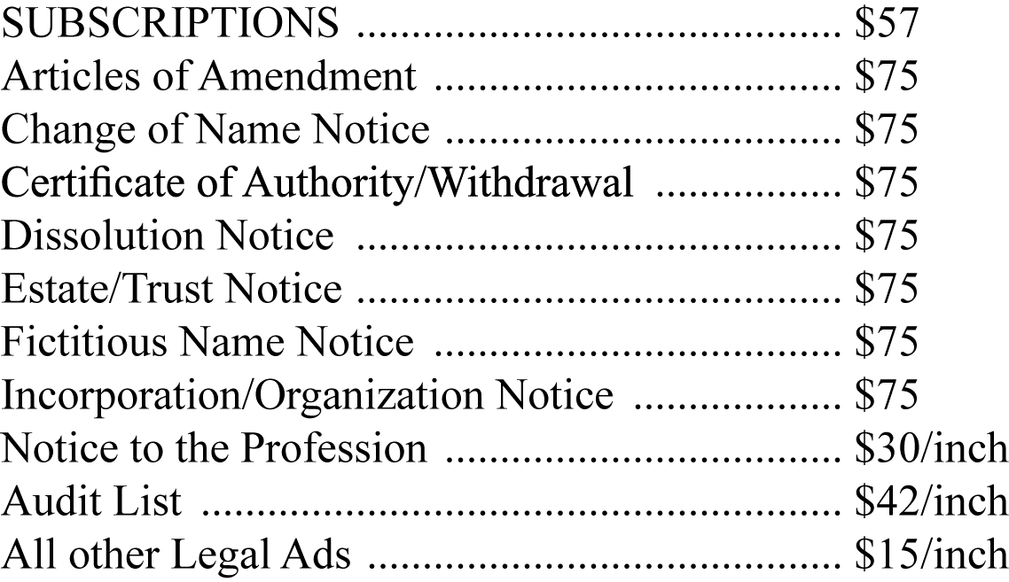 2010 Erie County Legal Journal Prices